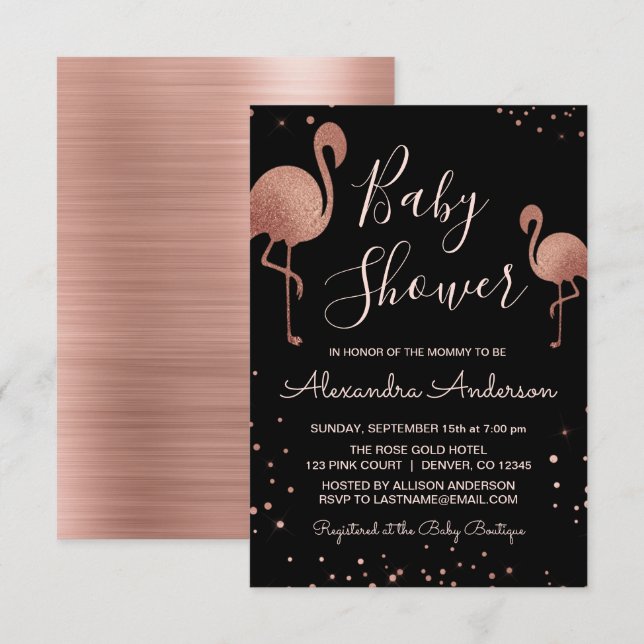 Invitación Rubor Pink - Baby Shower Rosa de Relieve metalizad (Anverso / Reverso)
