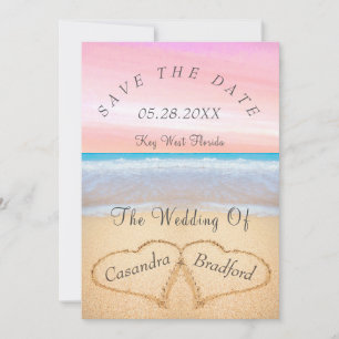 Invitación Rubor Pink Beach Wedding 2 Hearts Sand Boda