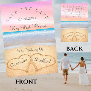 Invitación Rubor Pink Beach Wedding 2 Hearts Sand Boda