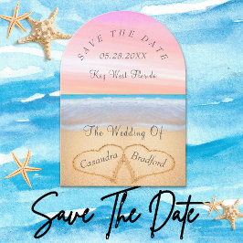 Invitación Rubor Pink Beach Wedding 2 Hearts Sand Boda