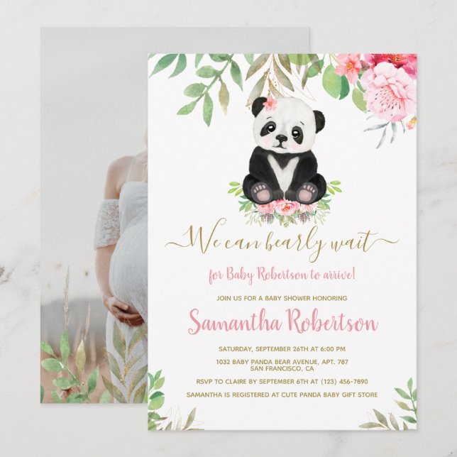 Invitación Rubor Pink Bear Baby Shower Podemos Esperar (Anverso / Reverso)