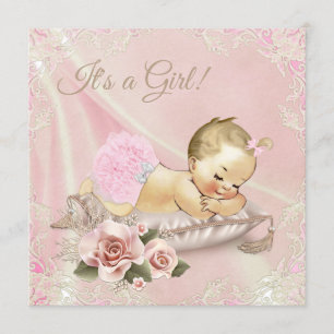 Invitación Rubor Pink Blonde Chica Baby Shower