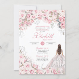 Invitación Rubor Pink Blossom Elegante Quinceanera