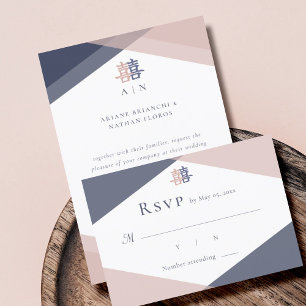 Invitación Rubor Pink Blue Geometric Wedding Chino RSVP