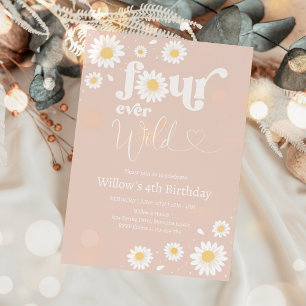 Invitación Rubor Pink Boho Daisy Cuatro cumpleaños salvajes