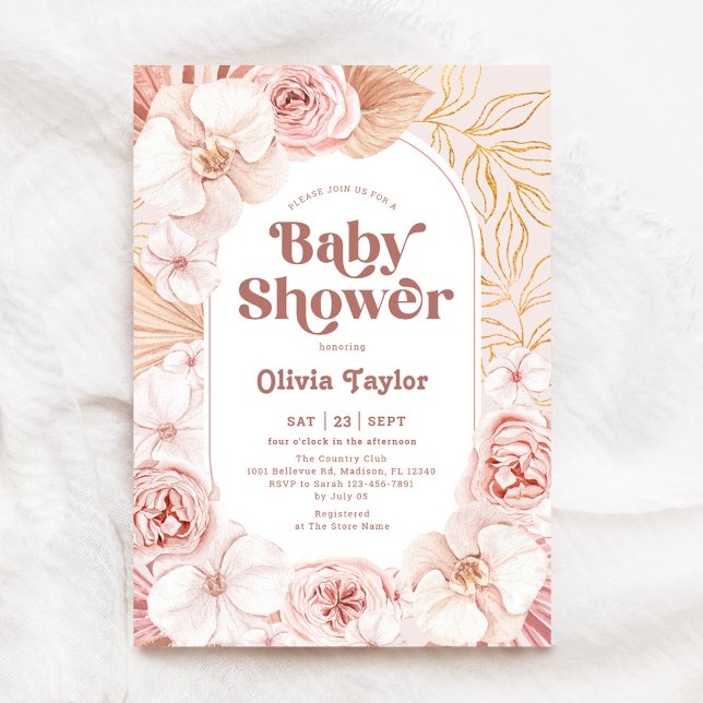 Invitación Rubor Pink Boho Floral Baby Shower (Subido por el creador)