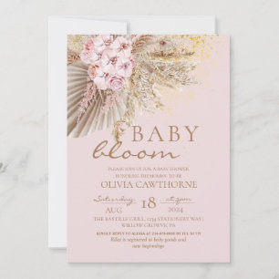 Invitación Rubor Pink Boho Flores Baby Girl Shower