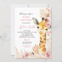 Rubor Pink Boho Giraffe Chica Baby Shower