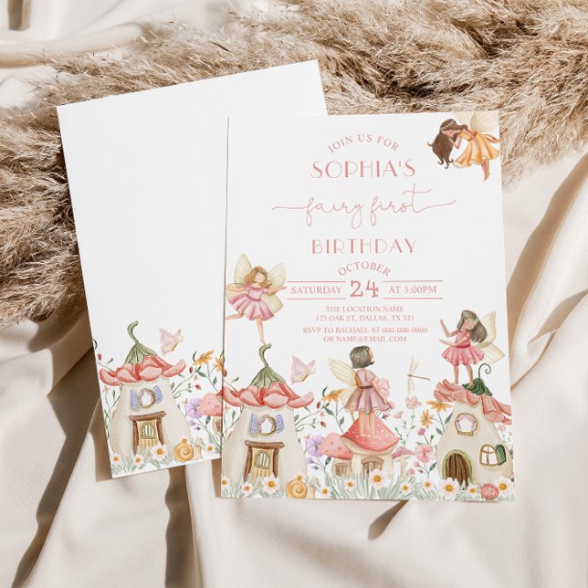 Invitación Rubor Pink Boho Wildflower Fairy 1er cumpleaños (Subido por el creador)