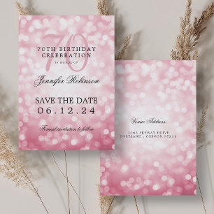 Invitación Rubor Pink Bokeh 70th Birthday Save the Date