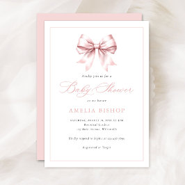 Invitación Rubor Pink Bow Baby Girl Elegant Baby Shower