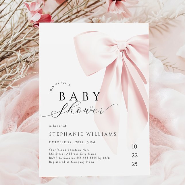 Invitación Rubor Pink Bow Baby Shower (Subido por el creador)
