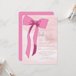 Invitación Rubor Pink Bow Baby Shower minimalista