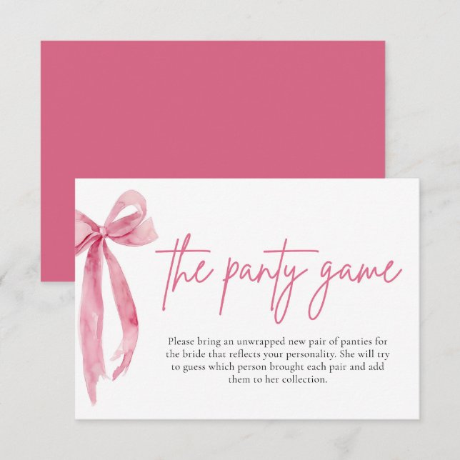 Invitación Rubor Pink Bow Bridal Shower The Panty Game Cards (Anverso / Reverso)