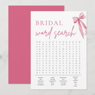 Invitación Rubor Pink Bow Bridal Shower Word Search Game