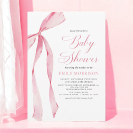 Invitación Rubor Pink Bow Chica Watercolor Baby Shower