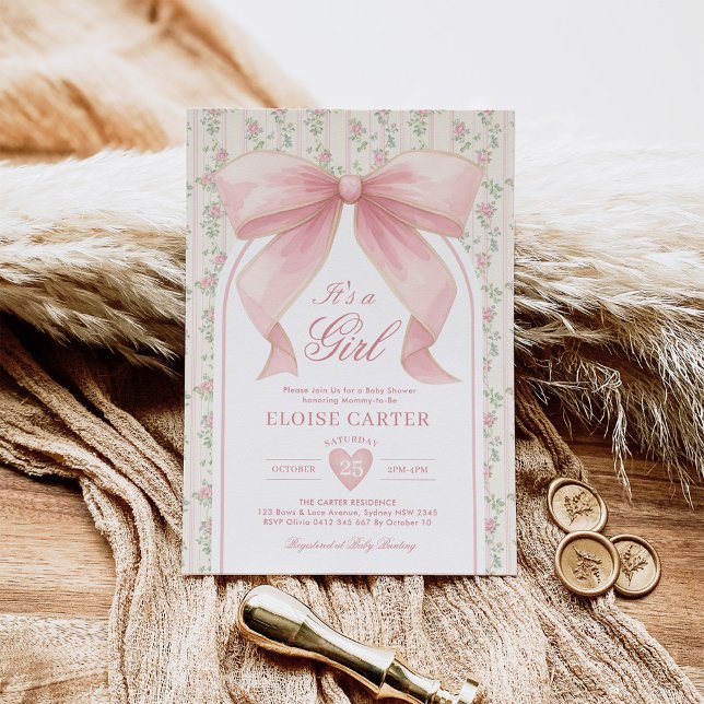 Invitación Rubor Pink Bow Coquette Chica Baby Shower (Subido por el creador)