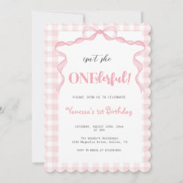Invitación Rubor Pink Bow Coquette Maravilloso primer cumplea
