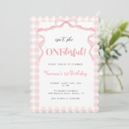Invitación Rubor Pink Bow Coquette Maravilloso primer cumplea