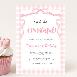 Invitación Rubor Pink Bow Coquette Maravilloso primer cumplea