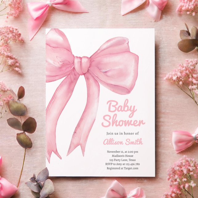 Invitación Rubor Pink Bow Coquette Preppy Chica Baby Shower (Subido por el creador)