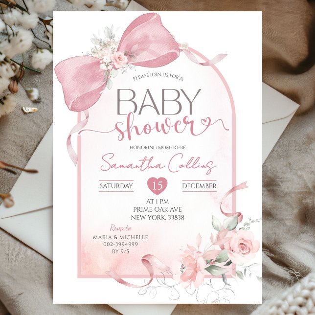 Invitación Rubor Pink Bow Coquette Ribbon Arch Baby Shower (Subido por el creador)