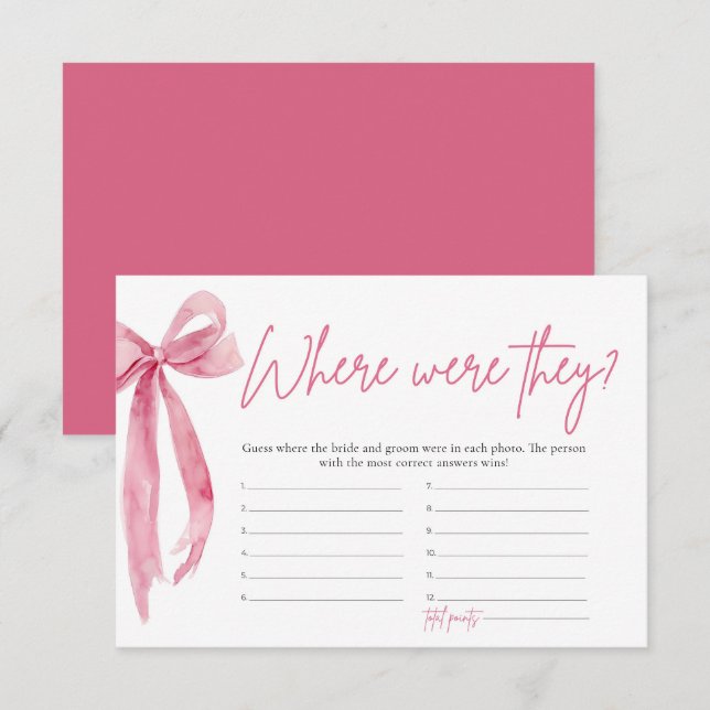 Invitación Rubor Pink Bow Dónde Estaban Los Juegos De Ducha D (Anverso / Reverso)
