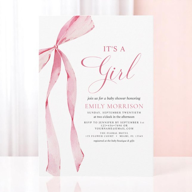 Invitación Rubor Pink Bow Es un Baby Shower Chica (Subido por el creador)