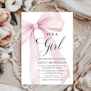 Invitación Rubor Pink Bow moderno es un Baby Shower Chica