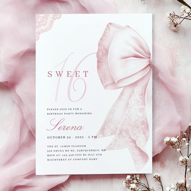Invitación Rubor Pink Bow Sweet 16 Cumpleaños (Subido por el creador)