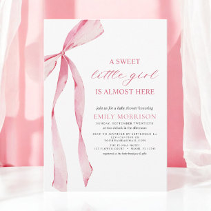 Invitación Rubor Pink Bow Sweet Little Girl Baby Shower