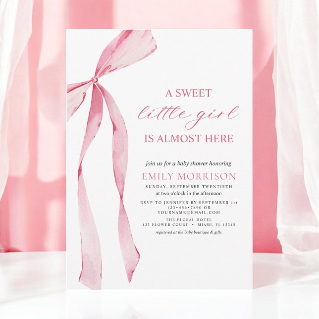 Invitación Rubor Pink Bow Sweet Little Girl Baby Shower (Subido por el creador)
