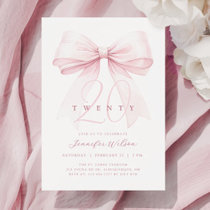 Invitación Rubor Pink Bow Twenty Cumpleaños