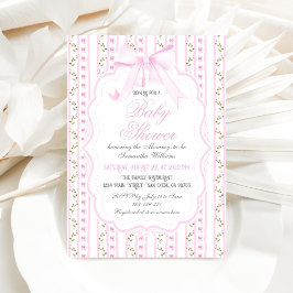 Invitación Rubor Pink Bows Floral Elegante Chica Baby Shower