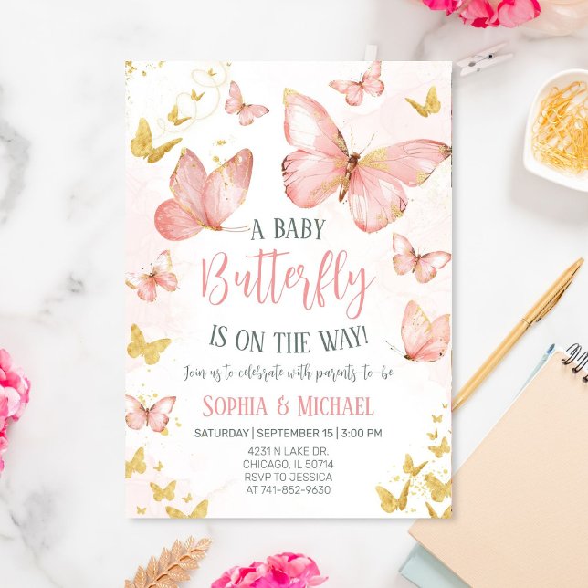 Invitación Rubor Pink Butterflies Baby Shower (Subido por el creador)