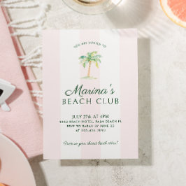 Invitación Rubor Pink Cabana Stripes Palm Beach Club Cumpleañ