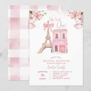 Invitación Rubor Pink Cafe Paris Bow Eiffel Bridal Shower