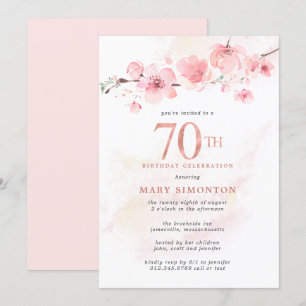 Invitación Rubor Pink Cherry Blossom 70 cumpleaños