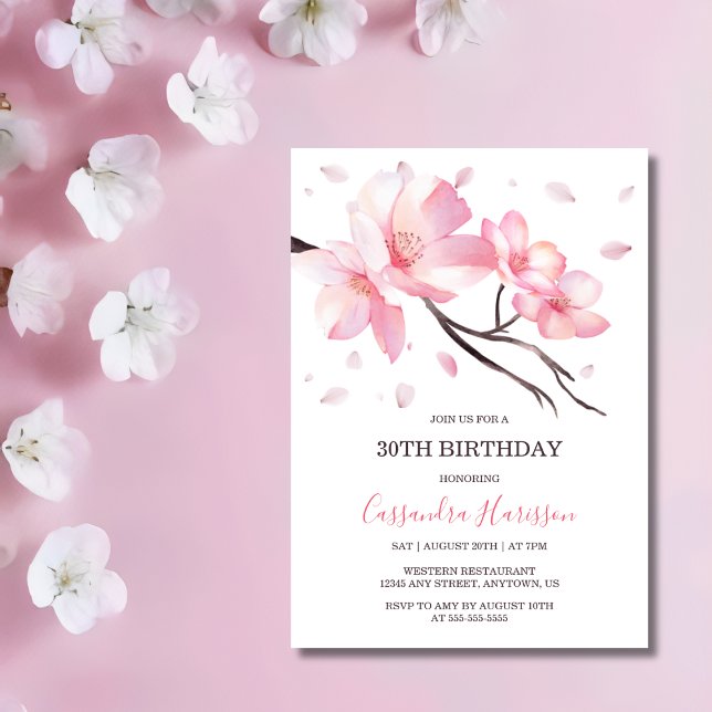 Invitación Rubor Pink Cherry Blossom Sakura Cumpleaños (Subido por el creador)