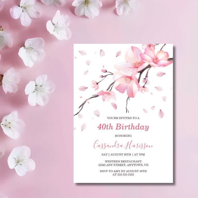 Invitación Rubor Pink Cherry Blossom Sakura Floral Birday (Subido por el creador)