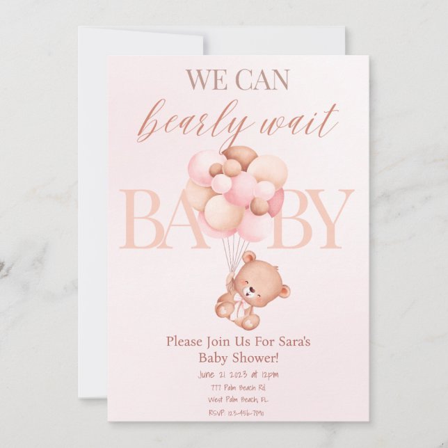 Invitación Rubor Pink Chica Podemos Esperar Baby Shower (Anverso)