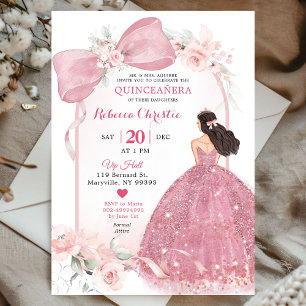 Invitación Rubor Pink Coquette Floral Quinceañera