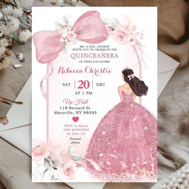 Invitación Rubor Pink Coquette Floral Quinceañera (Subido por el creador)