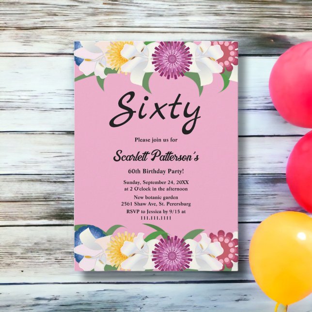 Invitación Rubor Pink Country Modern Floral 60 cumpleaños (Subido por el creador)