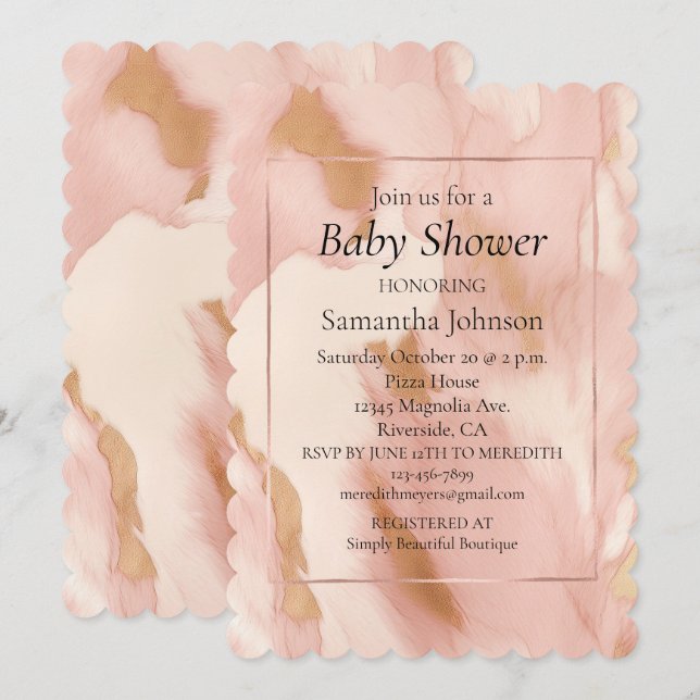 Invitación Rubor Pink Cow Animal Print (Anverso / Reverso)