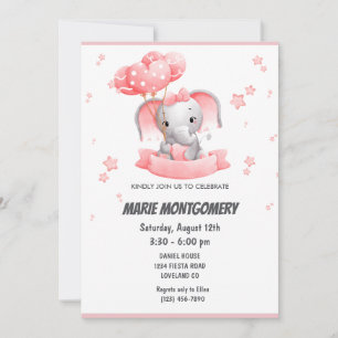 Invitación Rubor Pink Cute Elephant Baby Shower