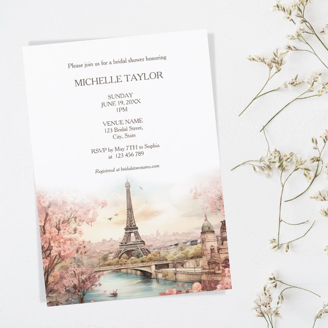Invitación Rubor Pink Destination Wedding Paris Eiffel Tower (Subido por el creador)