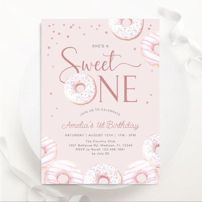 Invitación Rubor Pink Donuts Sweet One First Birthday (Subido por el creador)
