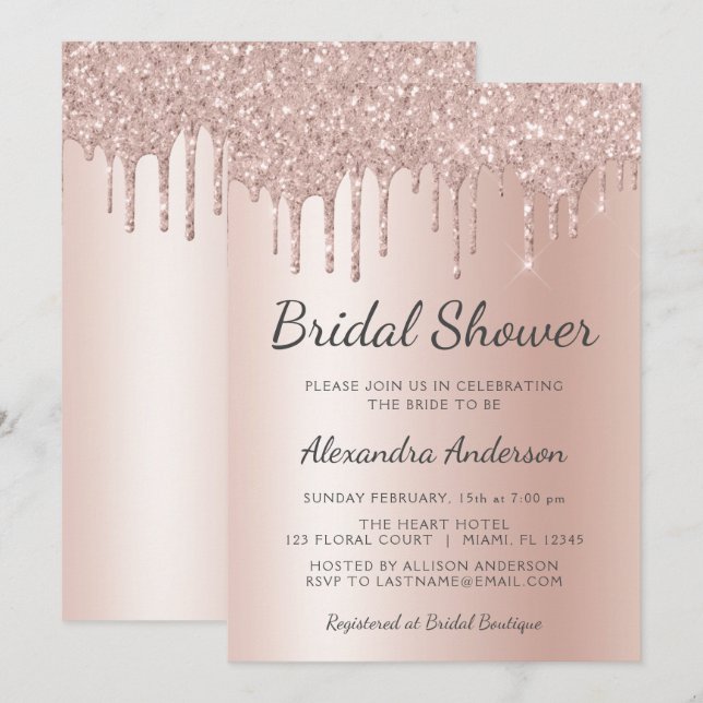 Invitación Rubor Pink - Ducha de novias de oro Rosa (Anverso / Reverso)