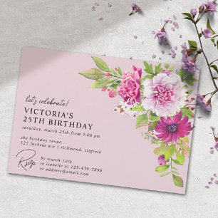 Invitación Rubor Pink Elegant Floral Garden Cualquier Cumplea